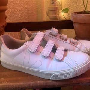 Veja White Leather Velcro Sneakers